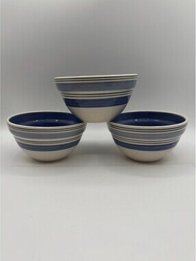 Set of 3 Pfaltzgraff Rio Blue Cereal Soup Bowls Mexico Stoneware 6.25"